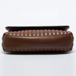 Pre Owned DKNY Brown Pinstripe Quilted Leather Small Gansevoort Flap Shoulder Bag