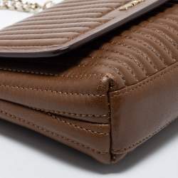 Pre Owned DKNY Brown Pinstripe Quilted Leather Small Gansevoort Flap Shoulder Bag