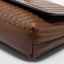 Pre Owned DKNY Brown Pinstripe Quilted Leather Small Gansevoort Flap Shoulder Bag