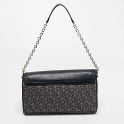 Pre Owned DKNY Black Canvas and Leather Flap Crossbody Bag