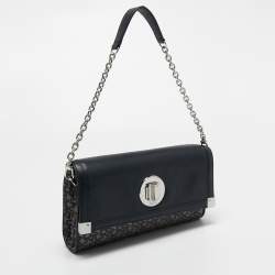 Pre Owned DKNY Black Canvas and Leather Flap Crossbody Bag