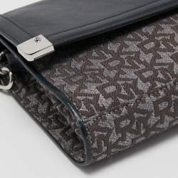 Pre Owned DKNY Black Canvas and Leather Flap Crossbody Bag