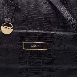 Pre Owned DKNY Black Lizard Embossed Leather Front Pocket Satchel