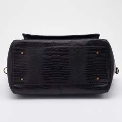 Pre Owned DKNY Black Lizard Embossed Leather Front Pocket Satchel