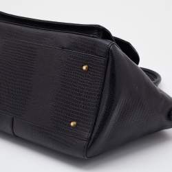 Pre Owned DKNY Black Lizard Embossed Leather Front Pocket Satchel