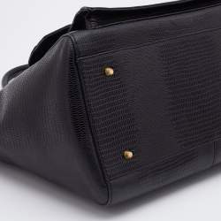 Pre Owned DKNY Black Lizard Embossed Leather Front Pocket Satchel