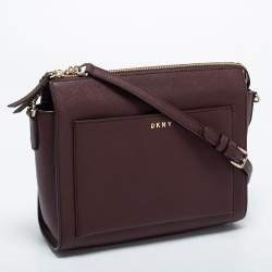 Pre Owned DKNY Burgundy Leather Zip Crossbody Bag