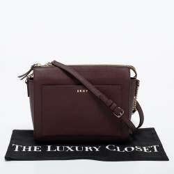 Pre Owned DKNY Burgundy Leather Zip Crossbody Bag