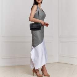 Pre Owned DKNY Black Pinstripe Quilted Leather Gansevoort Flap Top Handle Bag