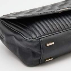 Pre Owned DKNY Black Pinstripe Quilted Leather Gansevoort Flap Top Handle Bag