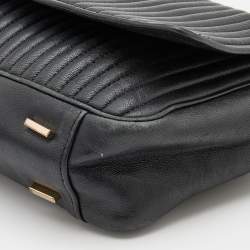 Pre Owned DKNY Black Pinstripe Quilted Leather Gansevoort Flap Top Handle Bag