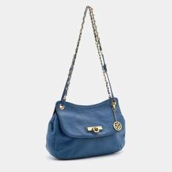 Pre Owned DKNY Blue Leather Flap Shoulder Bag