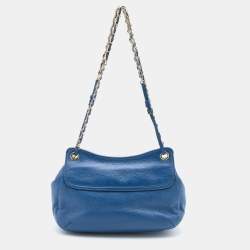 Pre Owned DKNY Blue Leather Flap Shoulder Bag