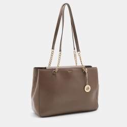 Pre Owned DKNY Brown Leather Bryant Park Chain Tote