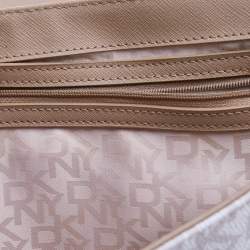 Pre Owned DKNY Beige/White Signature Coated Canvas and Leather Flap Shoulder Bag
