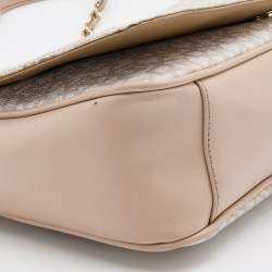 Pre Owned DKNY Beige/White Signature Coated Canvas and Leather Flap Shoulder Bag