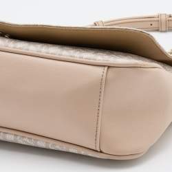 Pre Owned DKNY Beige/White Signature Coated Canvas and Leather Flap Shoulder Bag