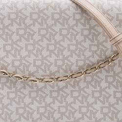 Pre Owned DKNY Beige/White Signature Coated Canvas and Leather Flap Shoulder Bag