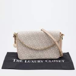 Pre Owned DKNY Beige/White Signature Coated Canvas and Leather Flap Shoulder Bag