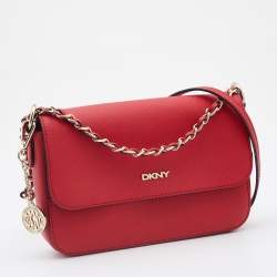 Pre Owned DKNY Red Saffiano Leather Bryant Flap Shoulder Bag