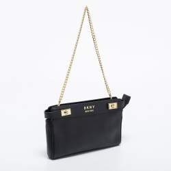 Pre Owned DKNY Black Leather Chain Shoulder Bag
