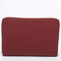 DKNY Red Leather Large Bryant Zip Around Clutch