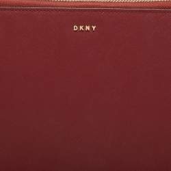 DKNY Red Leather Large Bryant Zip Around Clutch