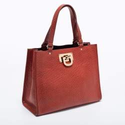 Pre Owned DKNY Brown Grained Leather Middle Zip Tote
