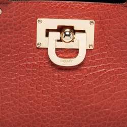 Pre Owned DKNY Brown Grained Leather Middle Zip Tote