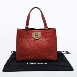 Pre Owned DKNY Brown Grained Leather Middle Zip Tote