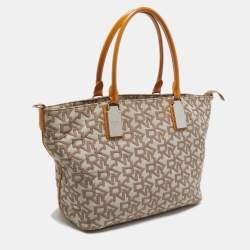 Pre Owned DKNY Beige Signature Canvas and Patent Leather Tote 