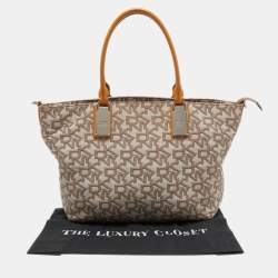 Pre Owned DKNY Beige Signature Canvas and Patent Leather Tote 