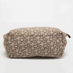 Pre Owned DKNY Beige Signature Canvas and Patent Leather Tote 