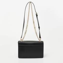 Pre Owned DKNY Black Leather Padlock Flap Shoulder Bag