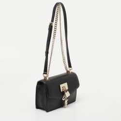 Pre Owned DKNY Black Leather Padlock Flap Shoulder Bag