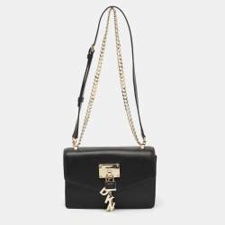 Pre Owned DKNY Black Leather Padlock Flap Shoulder Bag