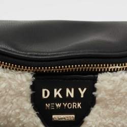 Pre Owned DKNY White/Black Faux Fur and Leather Belt Bag