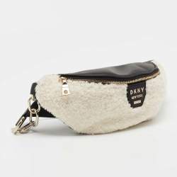 Pre Owned DKNY White/Black Faux Fur and Leather Belt Bag