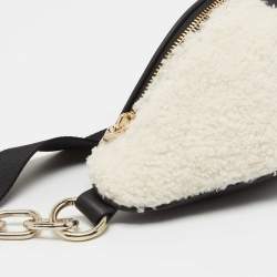 Pre Owned DKNY White/Black Faux Fur and Leather Belt Bag