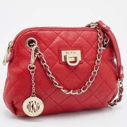 Pre Owned DKNY Red Quilted Leather Shoulder Bag