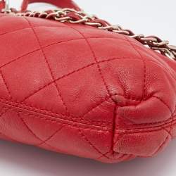 Pre Owned DKNY Red Quilted Leather Shoulder Bag