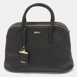 Pre Owned Dkny Black Saffiano Leather Double Zip Satchel