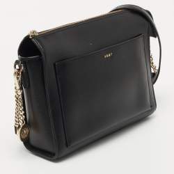 Pre Owned DKNY Black Leather Zip Crossbody Bag