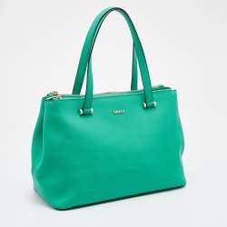 Pre Owned DKNY Green Saffiano Leather Double Zip Tote