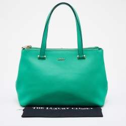 Pre Owned DKNY Green Saffiano Leather Double Zip Tote
