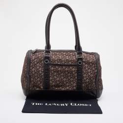 DKNY Dark Brown Signature Canvas and Leather Satchel