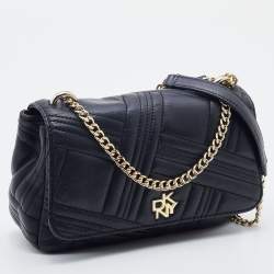Pre Owned DKNY Black Quilted Leather Allen Flap Shoulder Bag