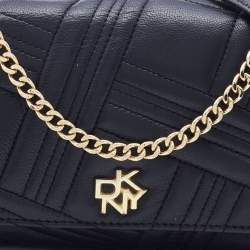 Pre Owned DKNY Black Quilted Leather Allen Flap Shoulder Bag