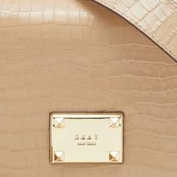 Pre Owned DKNY Cream Croc Embossed Leather Flap Shoulder Bag