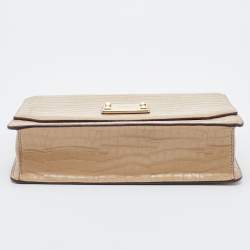 Pre Owned DKNY Cream Croc Embossed Leather Flap Shoulder Bag